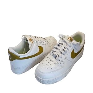Womens Nike Air Force 1 White and Gold Sneakers